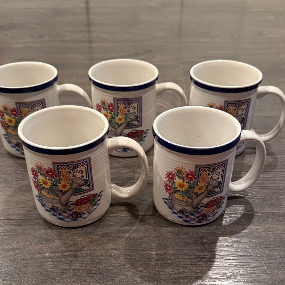 Century stoneware Floral Patterned Ceramic Mugs - Set of 5 9:11